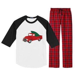 Little Red Truck Hauling A Christmas Tree Gift Raglan Sleeve Pajama Set