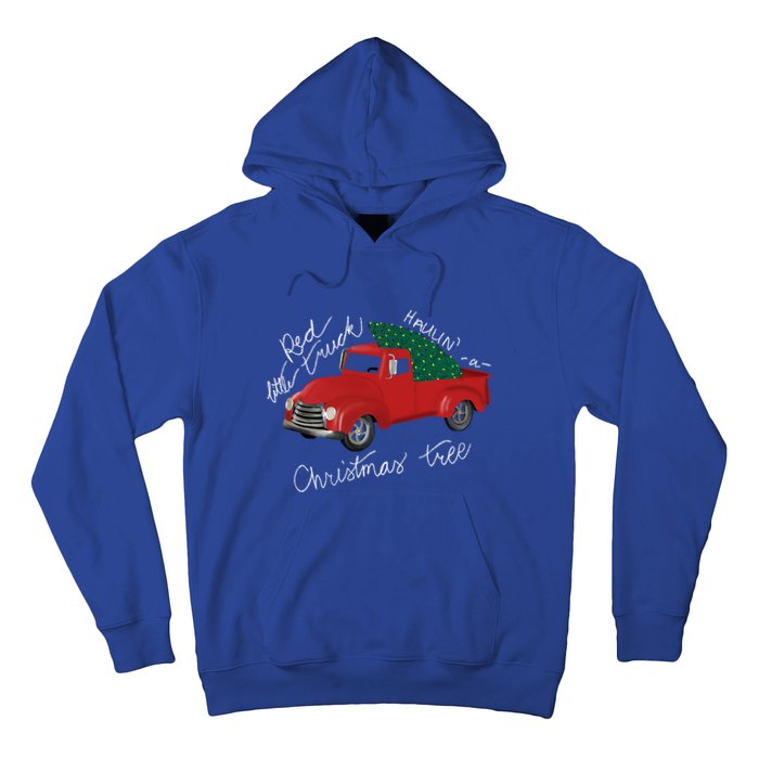 Little Red Truck Hauling A Christmas Tree Gift Hoodie