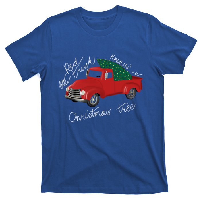 Little Red Truck Hauling A Christmas Tree Gift T-Shirt