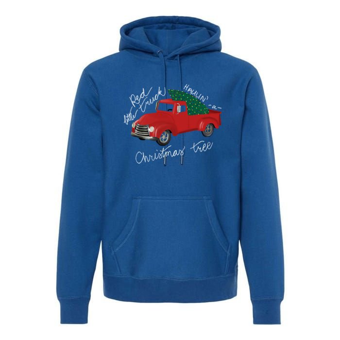 Little Red Truck Hauling A Christmas Tree Gift Premium Hoodie