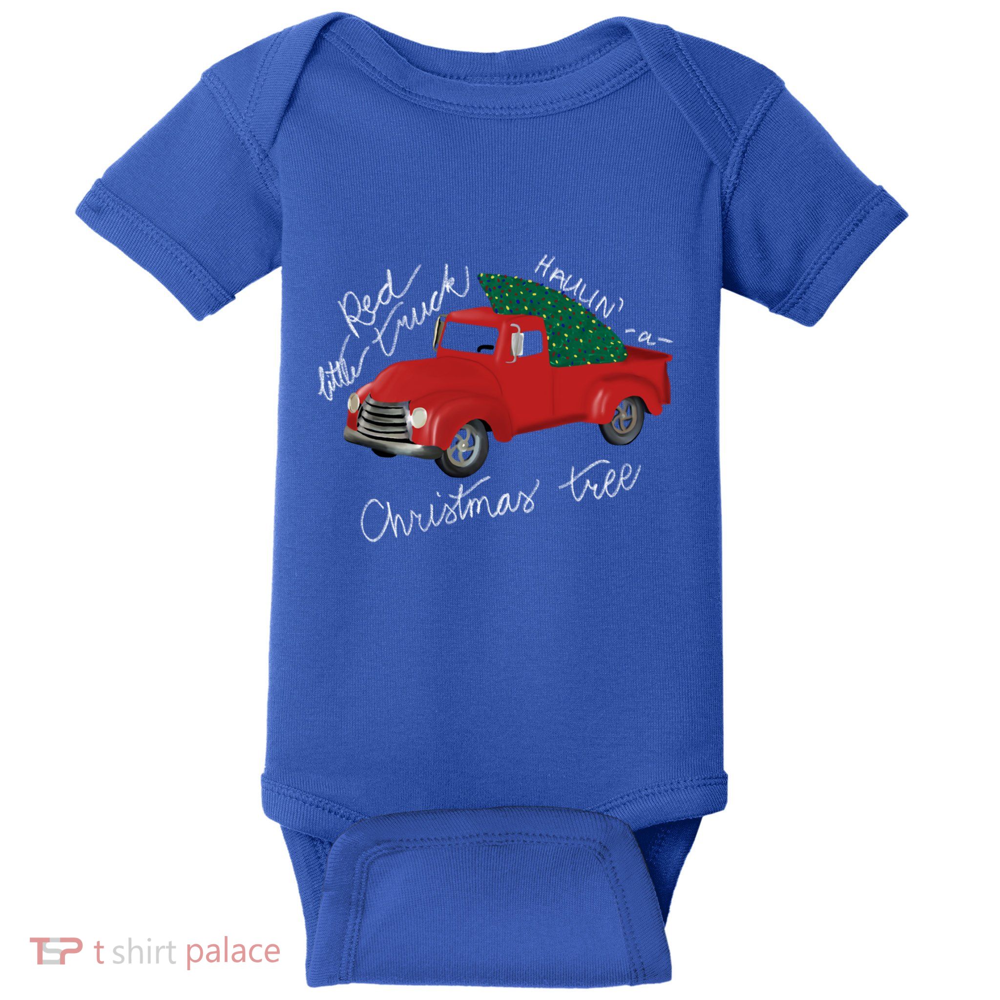 Little Red Truck Hauling A Christmas Tree Gift Baby Bodysuit