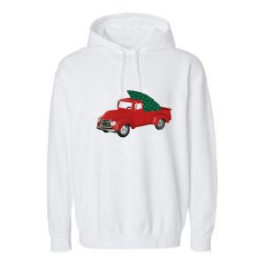 Little Red Truck Hauling A Christmas Tree Gift Garment-Dyed Fleece Hoodie