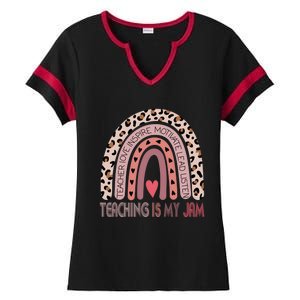 Leopard Rainbow Teacher Inspirational Teaching Is My Jam Funny Gift Ladies Halftime Notch Neck Tee