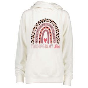 Leopard Rainbow Teacher Inspirational Teaching Is My Jam Funny Gift Womens Funnel Neck Pullover Hood