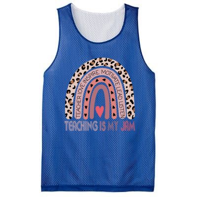 Leopard Rainbow Teacher Inspirational Teaching Is My Jam Funny Gift Mesh Reversible Basketball Jersey Tank