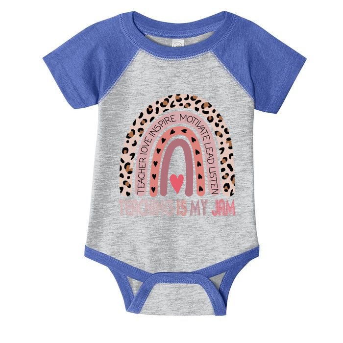 Leopard Rainbow Teacher Inspirational Teaching Is My Jam Funny Gift Infant Baby Jersey Bodysuit