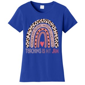 Leopard Rainbow Teacher Inspirational Teaching Is My Jam Funny Gift Women's T-Shirt