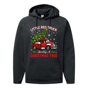 Little Red Truck Hauling A Christmas Tree Performance Fleece Hoodie