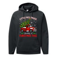 Little Red Truck Hauling A Christmas Tree Performance Fleece Hoodie