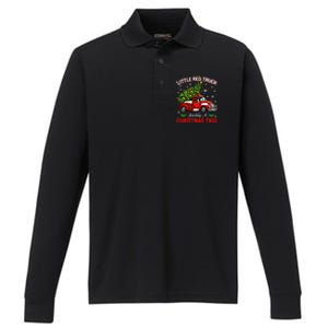 Little Red Truck Hauling A Christmas Tree Performance Long Sleeve Polo