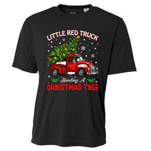 Little Red Truck Hauling A Christmas Tree Cooling Performance Crew T-Shirt