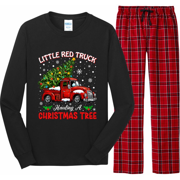 Little Red Truck Hauling A Christmas Tree Long Sleeve Pajama Set