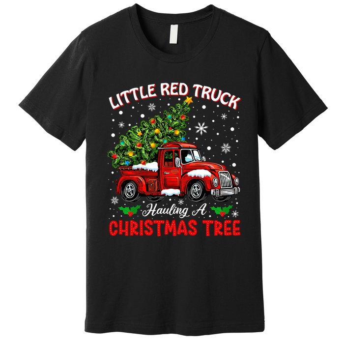 Little Red Truck Hauling A Christmas Tree Premium T-Shirt