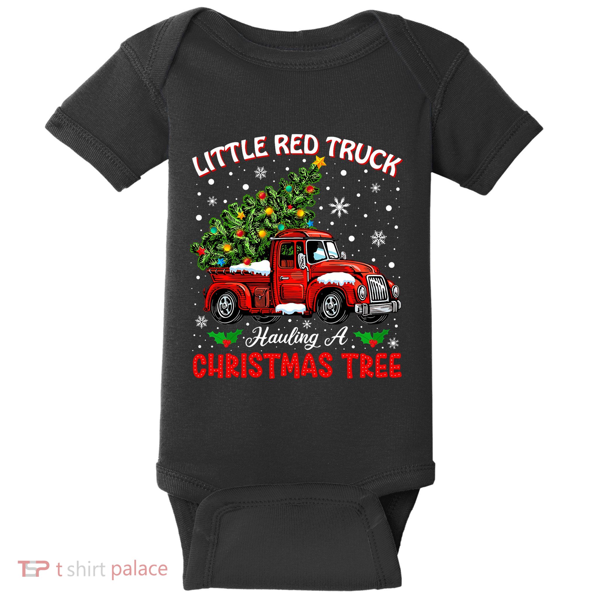 Little Red Truck Hauling A Christmas Tree Baby Bodysuit