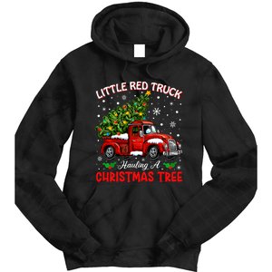 Little Red Truck Hauling A Christmas Tree Tie Dye Hoodie