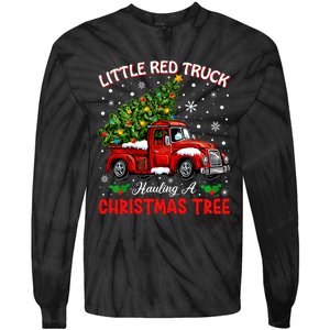 Little Red Truck Hauling A Christmas Tree Tie-Dye Long Sleeve Shirt