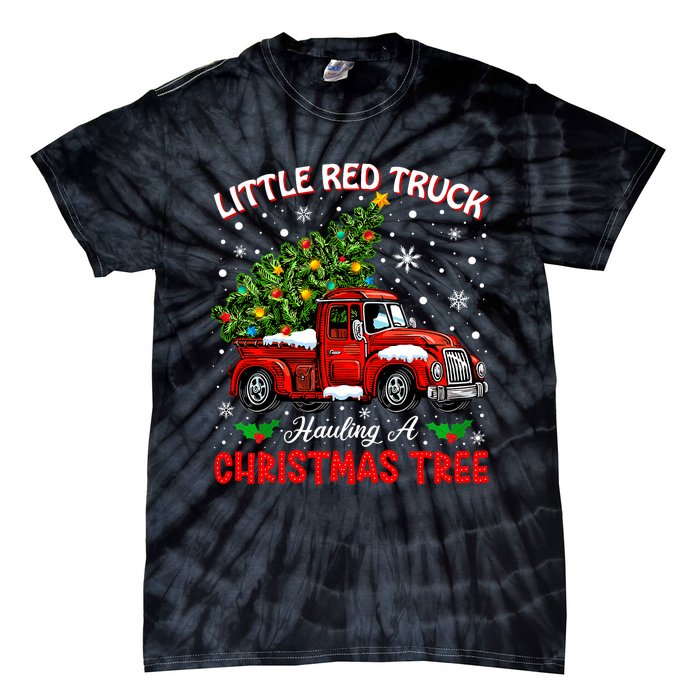 Little Red Truck Hauling A Christmas Tree Tie-Dye T-Shirt