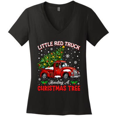 Little Red Truck Hauling A Christmas Tree Women's V-Neck T-Shirt