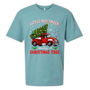 Little Red Truck Hauling A Christmas Tree Sueded Cloud Jersey T-Shirt