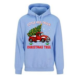 Little Red Truck Hauling A Christmas Tree Unisex Surf Hoodie