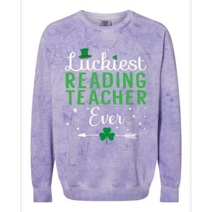 Luckiest Reading Teacher Ever Happy St Patricks Day Matching Gift Colorblast Crewneck Sweatshirt