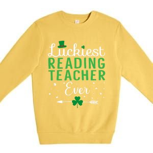 Luckiest Reading Teacher Ever Happy St Patricks Day Matching Gift Premium Crewneck Sweatshirt