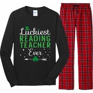 Luckiest Reading Teacher Ever Happy St Patricks Day Matching Gift Long Sleeve Pajama Set