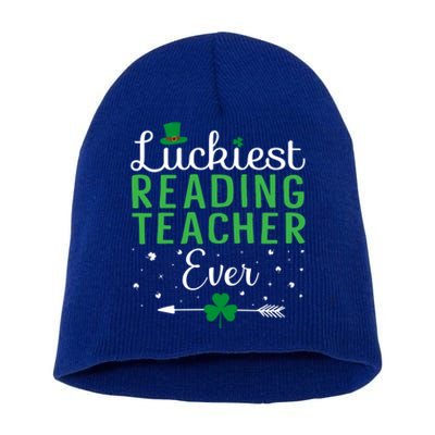 Luckiest Reading Teacher Ever Happy St Patricks Day Matching Gift Short Acrylic Beanie