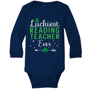 Luckiest Reading Teacher Ever Happy St Patricks Day Matching Gift Baby Long Sleeve Bodysuit