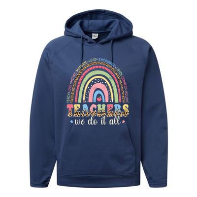 Leopard Rainbow Teachers Back To School Teach Love Inspire Meaningful Gift Performance Fleece Hoodie