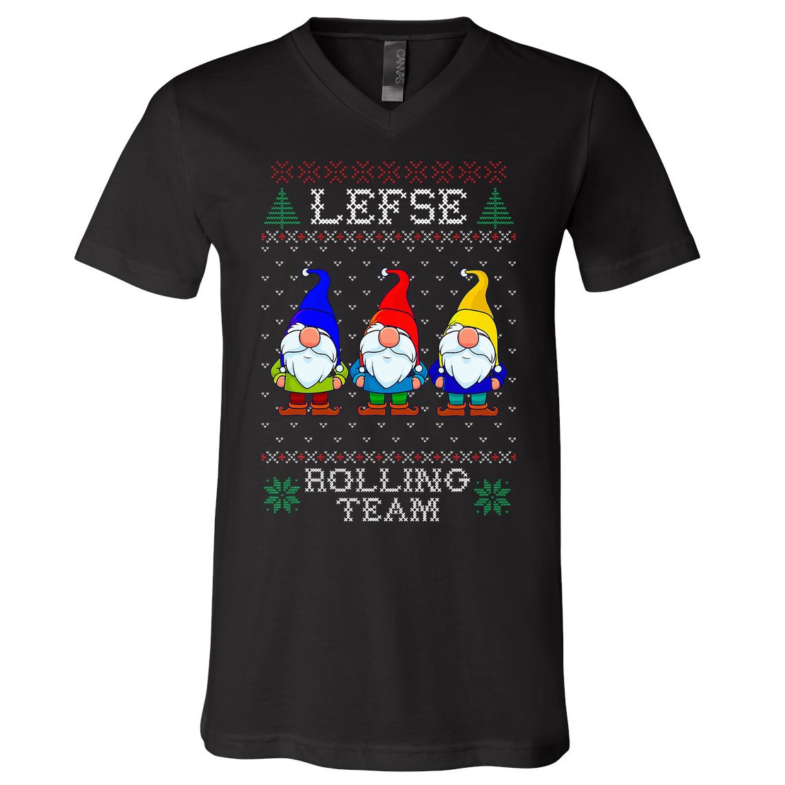 Lefse Rolling Team Christmas Baking Tomte Gnome Xmas  V-Neck T-Shirt