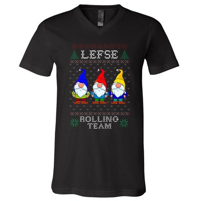 Lefse Rolling Team Christmas Baking Tomte Gnome Xmas  V-Neck T-Shirt