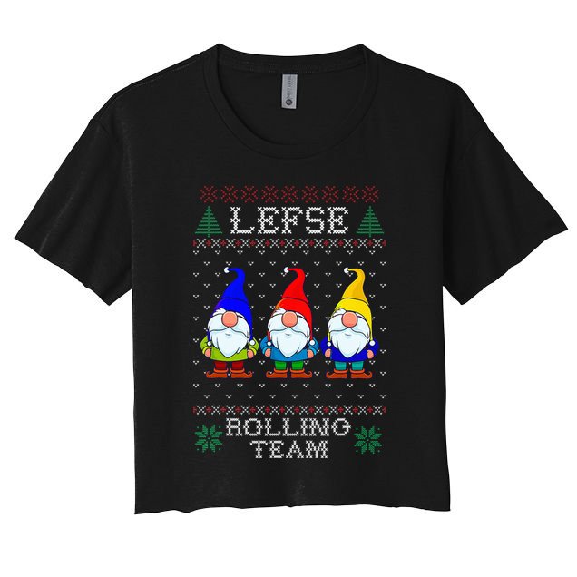 Lefse Rolling Team Christmas Baking Tomte Gnome Xmas  Women's Crop Top Tee