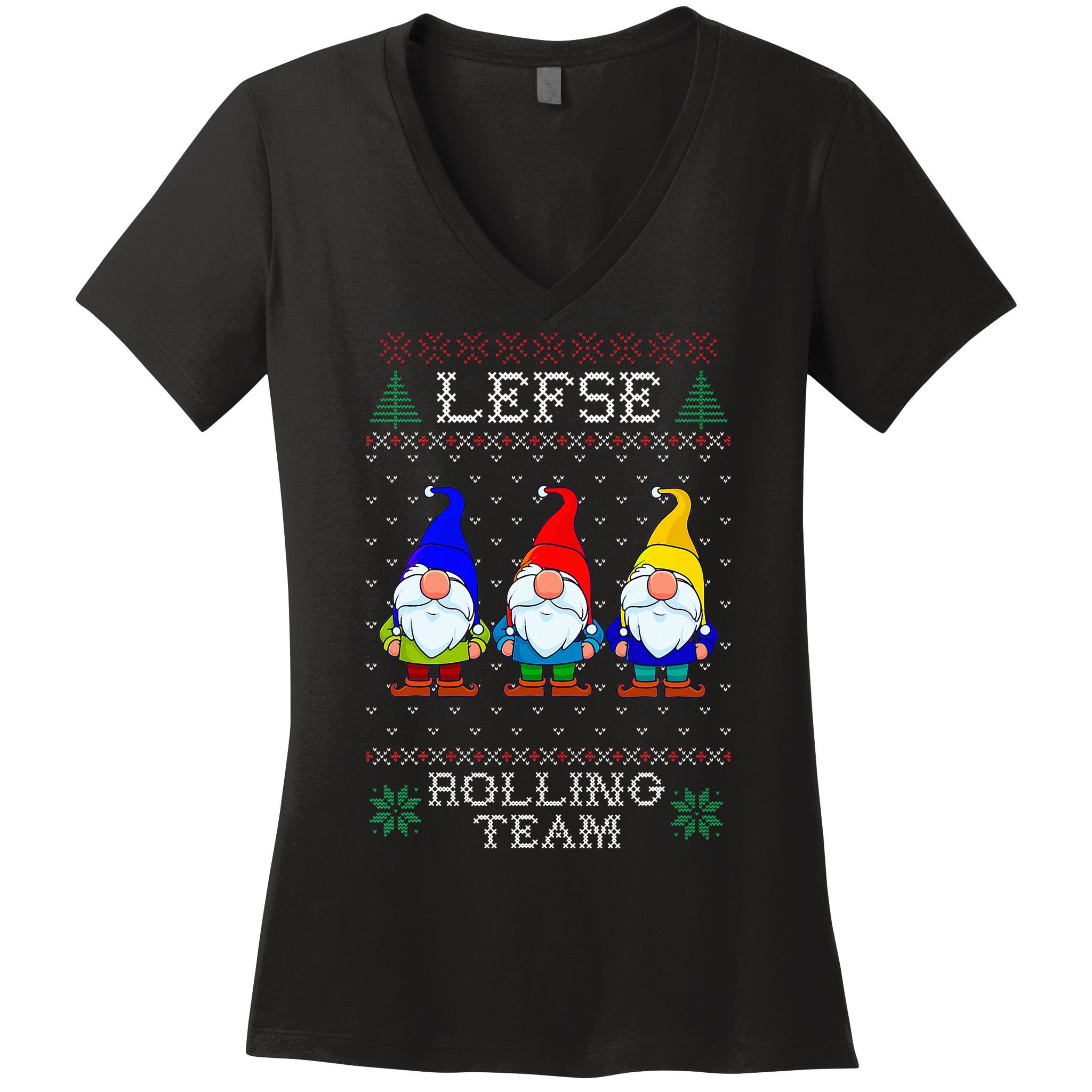 Lefse Rolling Team Christmas Baking Tomte Gnome Xmas  Women's V-Neck T-Shirt