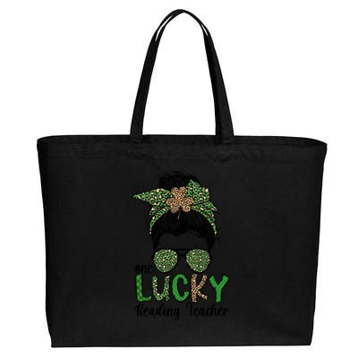 Lucky Reading Teacher St Patrick's Day Reading Specialist Funny Gift Cotton Canvas Jumbo Tote