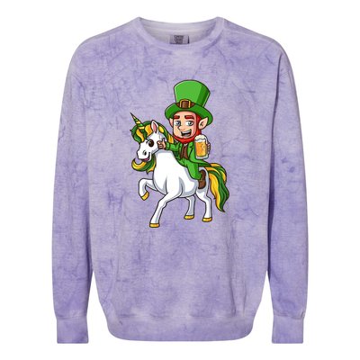 Leprechaun Riding Unicorn St Patrick Day Gift Unicorn Lover Colorblast Crewneck Sweatshirt