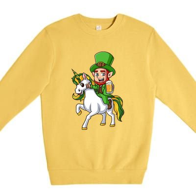 Leprechaun Riding Unicorn St Patrick Day Gift Unicorn Lover Premium Crewneck Sweatshirt