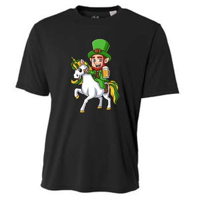 Leprechaun Riding Unicorn St Patrick Day Gift Unicorn Lover Cooling Performance Crew T-Shirt