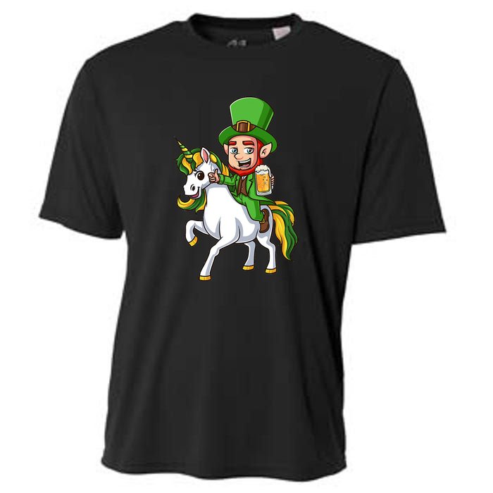 Leprechaun Riding Unicorn St Patrick Day Gift Unicorn Lover Cooling Performance Crew T-Shirt