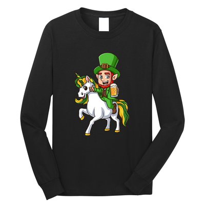 Leprechaun Riding Unicorn St Patrick Day Gift Unicorn Lover Long Sleeve Shirt