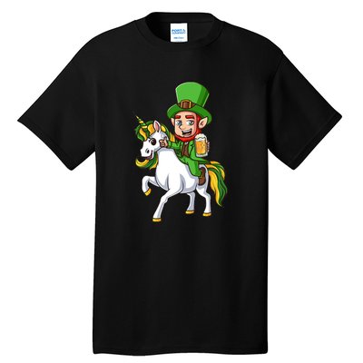 Leprechaun Riding Unicorn St Patrick Day Gift Unicorn Lover Tall T-Shirt