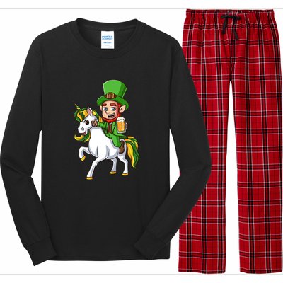 Leprechaun Riding Unicorn St Patrick Day Gift Unicorn Lover Long Sleeve Pajama Set