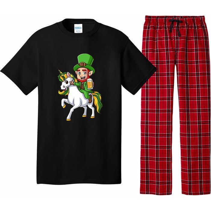 Leprechaun Riding Unicorn St Patrick Day Gift Unicorn Lover Pajama Set