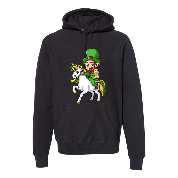 Leprechaun Riding Unicorn St Patrick Day Gift Unicorn Lover Premium Hoodie