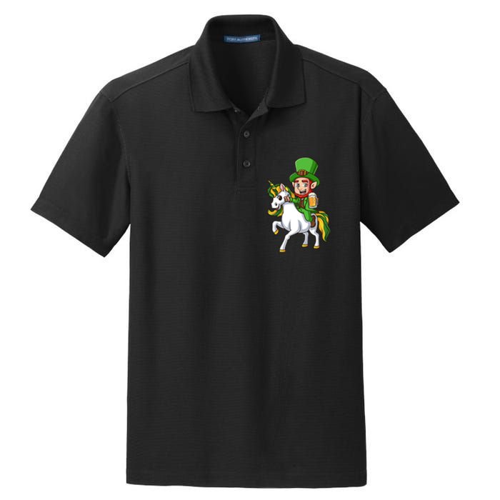 Leprechaun Riding Unicorn St Patrick Day Gift Unicorn Lover Dry Zone Grid Polo