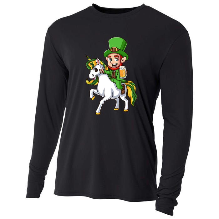 Leprechaun Riding Unicorn St Patrick Day Gift Unicorn Lover Cooling Performance Long Sleeve Crew