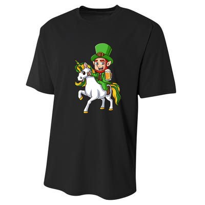 Leprechaun Riding Unicorn St Patrick Day Gift Unicorn Lover Performance Sprint T-Shirt