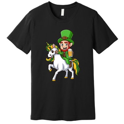 Leprechaun Riding Unicorn St Patrick Day Gift Unicorn Lover Premium T-Shirt