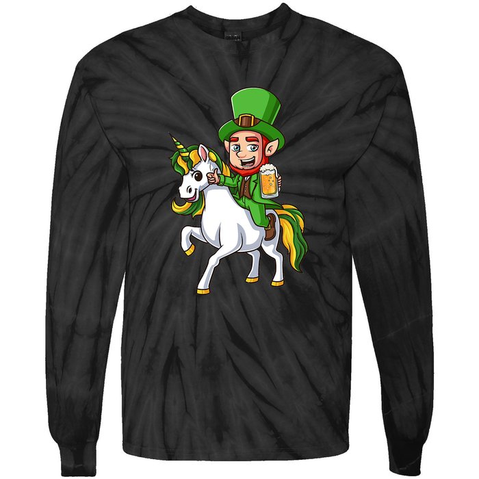 Leprechaun Riding Unicorn St Patrick Day Gift Unicorn Lover Tie-Dye Long Sleeve Shirt