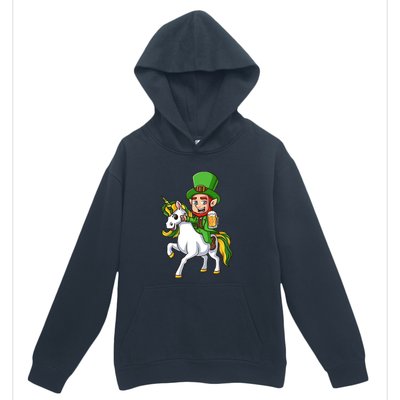 Leprechaun Riding Unicorn St Patrick Day Gift Unicorn Lover Urban Pullover Hoodie